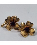 Vintage Screw Back Earrings Red w/ Gold Tone .75 Inch Flower - $23.44 CAD
