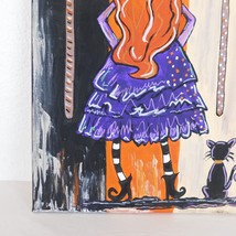 Halloween Original Painting Witch Brooms Black Cat Purple Orange 20&quot;x16&quot; Canvas - £37.78 GBP
