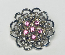 Silver tone pin brooch with pink crystals fashion jewelry - £4.00 GBP