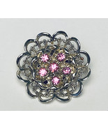 Silver tone pin brooch with pink crystals fashion jewelry - $95.03 MXN