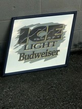 Vintage Budweiser Ice Draft Light Slanted Mirror Display Beer Sign Made ... - £63.22 GBP