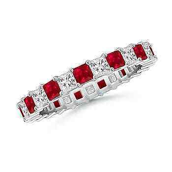 ANGARA Shared Prong Square Ruby and Diamond Eternity Band in 14K Solid Gold - £2,142.43 GBP