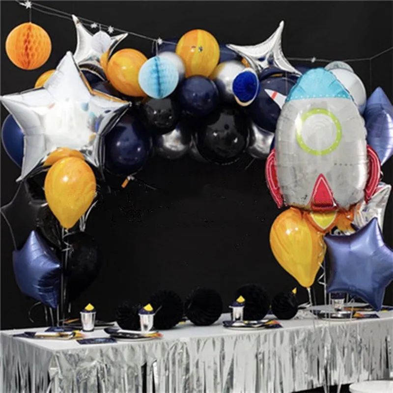 House Home SA Astronaut SAship Aluminum Film Latex Balloon Silver Metal Latex Bo - £19.28 GBP