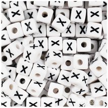 BeadTin White Opaque 10mm Cube Plastic Alphabet Beads- Black Letter X (2... - $2.09
