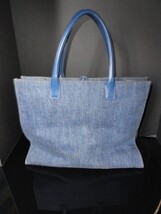 Versace Gold Logo La Medusa  Fabric Calf Leather  Denim  Blue Large Tote Bag image 11