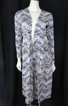 Lularoe Sarah Ivory Cream Long Open Cardigan S Blue Chevron Beige Floral... - $22.23