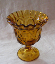 Vintage L. E. Smith Moon &amp; Stars Compote Amber Glass Crimp Rim - $597.52 MXN