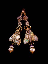 Gothic Chandelier earrings - Real pearls - 3 1/2&quot; statement unusual Moth fly ins - £99.91 GBP