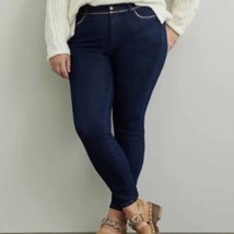 ANTHROPOLOGIE Pilcro Gold Pipe Trimmed Dark Wash Skinny Jeans Plus Size 24 - $53.22