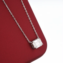 2Ct Emerald Cut Lab-Created Diamond Neckless Pendant 14KWhite Gold Plated Silver - $233.74