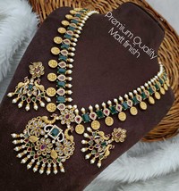 Chapado en Oro Estilo Indio Bollywood Cz Verde Joyería Gargantilla Earrings Set - £56.01 GBP