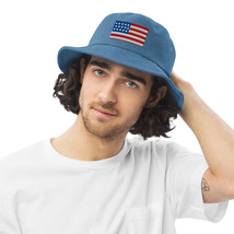 Denim Bucket Hat with USA Flag | Vintage American Style Hat | Unisex Str... - $30.00