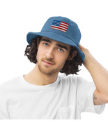 Denim Bucket Hat with USA Flag | Vintage American Style Hat | Unisex Str... - $30.00