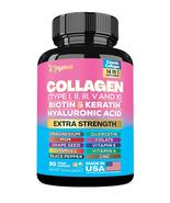 Collagen Pills Peptides Types I, II, III, V &amp; X 64,000 MCG Biotin Kerati... - £32.66 GBP