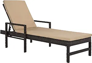 SAFAVIEH Outdoor Collection Alma Brown Rattan/Beige Cushion Adjustable C... - $354.99