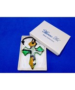 Glass Cross Charm/Pendant, Green/Gold/Silver, Murano Art Glass, Gift Box... - £6.89 GBP