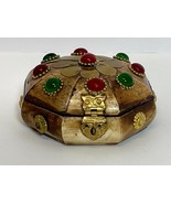 Vintage Antique Multi Color Jeweled Round Jewelry Wood Trinket Jewelry B... - £31.88 GBP