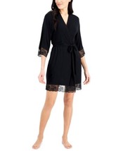 allbrand365 designer Womens Lace Trim Short Wrap Robe Deep Black Size Small - $49.50
