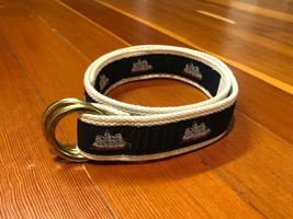 Vintage Nautical Canvas Preppy Sailboat Print Belt by YRI Designs Made in Maine  - £15.16 GBP