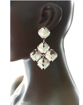 3.75" Long Clear Crystal Modern Statement Evening Clip-On Party Earrings Pageant - £20.25 GBP