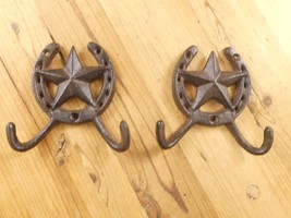 2 Star Horseshoe Coat Hooks Rack Cast Iron Rustic Towel Barn Tack Bathro... - $426.25 MXN
