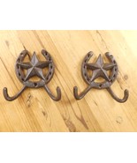 2 Star Horseshoe Coat Hooks Rack Cast Iron Rustic Towel Barn Tack Bathro... - $426.25 MXN