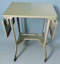 60s Metal Industrial Rolling Typewriter Table Cart Drop Leaf Plant Stand... - $143.54