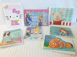 Lot 22 Childrens Thank you Cards Disney Olivia Frozen Ariel Nemo Hello Kitty - £10.27 GBP