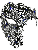 Black Blue Phantom Laser Cut Venetian Mask Masquerade Metal Men Skull Filigree - £18.98 GBP