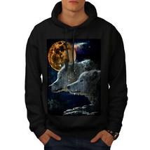 Wellcoda Wolf Couple Moon Animal Mens Hoodie, Wild Casual Hooded Sweatshirt - £25.91 GBP+