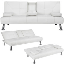Modern Faux Leather Futon Sofa Beds Futon Couches Sleeper Sofas Loveseats White - £273.99 GBP