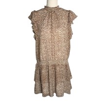Express Dropped Waist Chiffon Dress XL Brown Animal Print Ruffle Sleeve Button - £18.14 GBP