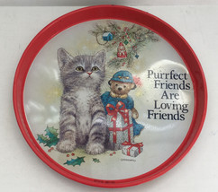 Vintage tin Christmas serving tray purrfect friends kitten and bear grap... - $19.75