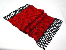 Ruby and Onyx, Luxurious, wide, scarf with fringe and sequins, handmade.... - $160.00