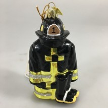 Kurt Adler Noble Gems Firefighter Black Uniform Hat Boots Glass Ornament NEW - £26.74 GBP