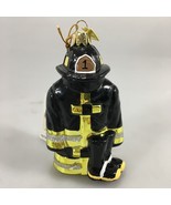 Kurt Adler Noble Gems Firefighter Black Uniform Hat Boots Glass Ornament... - £25.61 GBP