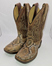 Cody James Boots Snakeskin Print Brown Western Boys 11 Snake Cowboy Square Toe  - £14.46 GBP