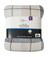 Plush Blanket Mainstays Super Soft 102&quot; x 90&quot; White Plaid Brown King Siz... - $331.98 MXN