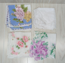 Vintage hankies handkerchiefs floral purple pink blue white some some flaws - £7.76 GBP