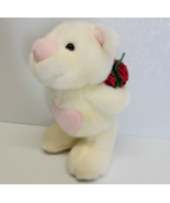 Russ Berrie Calvin Plush Bear Cream White With Red Roses Pink Heart - Va... - $200.76 MXN
