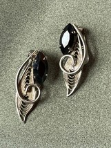 Vintage W. Germany Marked Black Marquise Rhinestone w Silvertone Curlicue &amp; Open - £8.81 GBP