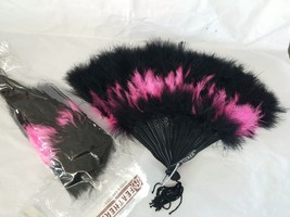 zucker pink and black feather folding fan costumes - £4.79 GBP
