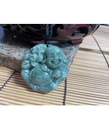 Laughing Buddha Green Jade Pendant Round Amulet Cloth Cord Good Luck Unisex - £38.87 GBP