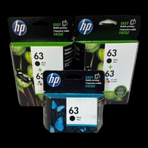NIB HP 63 Ink Qty 3 Black Qty 2 Color - 5 Total ENVY Ink Cartridge Genui... - £53.83 GBP