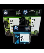NIB HP 63 Ink Qty 3 Black Qty 2 Color - 5 Total ENVY Ink Cartridge Genui... - £53.25 GBP