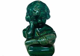 Van Briggle Art Pottery Girl Reading Book Bust RARE Glossy Green figurine signed - £432.83 GBP