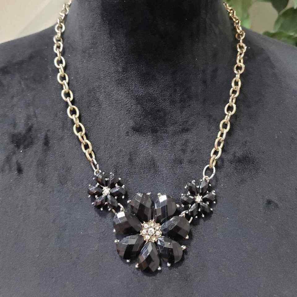 Primary image for Charter Club Women's Black Beaded Flower Gold Chain Adjustable Chain Necklace