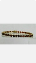 10 Ct Round Simulated Red Garnet Tennis Bracelet Solid 14K Yellow Gold Plated - $185.12