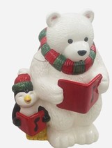 Vintage Caroling Polar Bear &amp; Penguin Christmas Cookie Jar Ceramic W/Box CELLAR - £31.74 GBP
