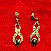 Silver marcasite black onyx earrings - £13.41 GBP